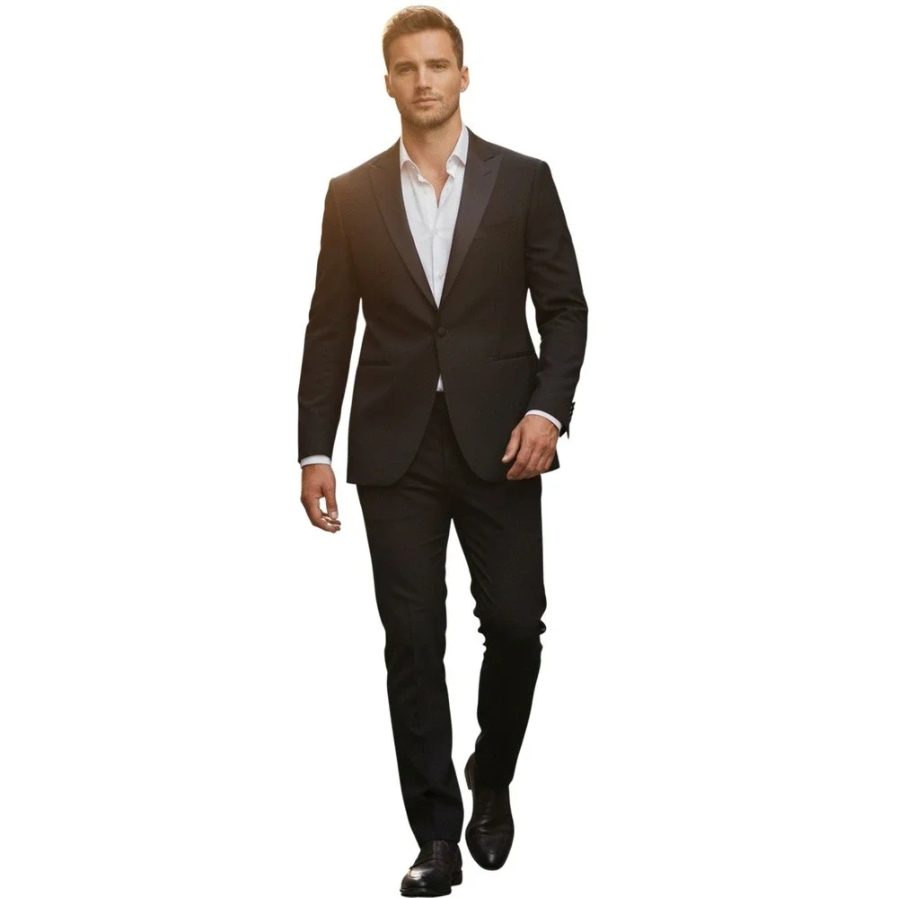 Tessori Uomo Mens 42S Black 100% Wool‎ Tuxedo Blazer Tailored In Italy Luxury